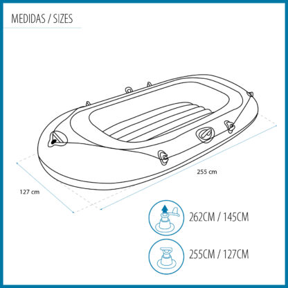 Barca Hinchable para 2 Adultos y 1 Niño Bestway Hydro-Force Treck X2 255x127x36 cm con 2 Remos y Bomba de Pie Incluida - Imagen 4