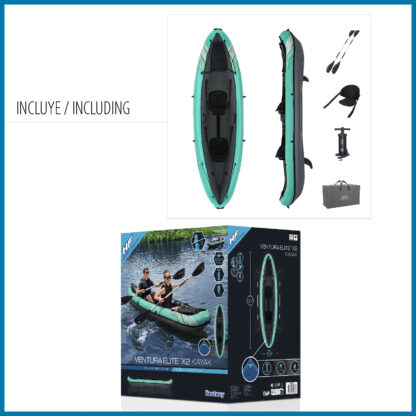 Kayak Hinchable Bestway Hydro-Force Ventura Elite X2 330x86x48 cm con 2 Remos, 2 Aletas, 1 Bomba Manual y Bolsa de Transporte - Imagen 6