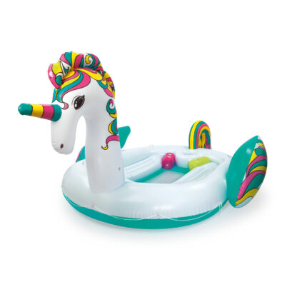 Isla Hinchable Bestway Unicornio Gigante 603x419x277 cm con Respaldos, Posavasos, Cubitera, Asas y Capacidad para 6 personas