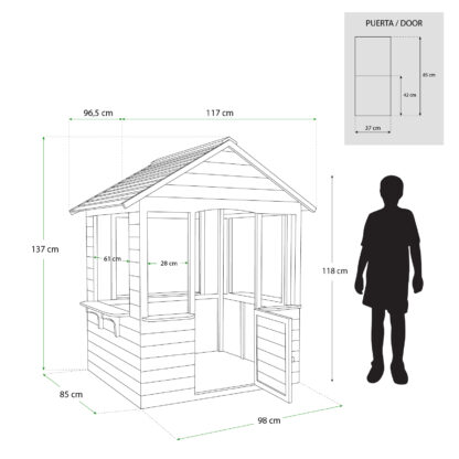 Casita Infantil de Madera Robincool Adele 1,2 m² de 120x108x138 cm Diseño Abierto con Ventanas, Puerta Abatible y Suelo - Imagen 4