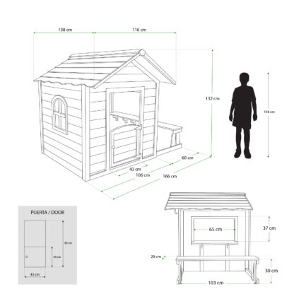 Casita Infantil de Madera Robincool 1,2 m² de 116x138x132 cm Diseño Abierto con Ventanas y Banco Exterior - Imagen 4