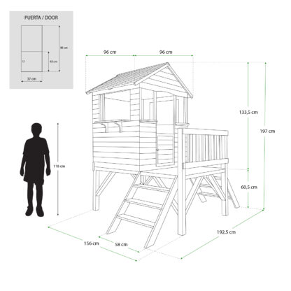 Casita Infantil de Madera Robincool Blue Melody 3,23 m² de 198x170x197 cm con 2 Alturas, Barandilla, Porche y Escaleras - Imagen 4