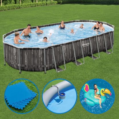 Pack Piscina Bestway Power Steel Oval 732x366x122 cm Depuradora, Kit de Limpieza, Cobertor, Tapiz, Escalera y Flotador Hinchable - Imagen 2