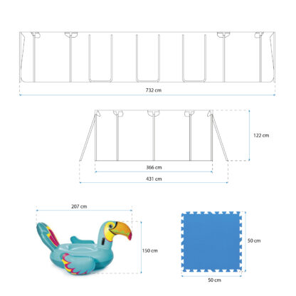 Pack Piscina Bestway Power Steel Oval 732x366x122 cm Depuradora, Kit de Limpieza, Cobertor, Tapiz, Escalera y Flotador Hinchable - Imagen 4