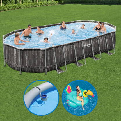 Pack Piscina Bestway Power Steel Oval 732x366x122 cm con Depuradora, Kit de Limpieza, Cobertor, Escalera y Flotador Hinchable - Imagen 2