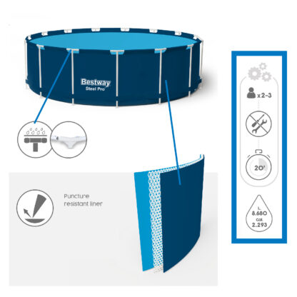 Pack Piscina Desmontable Redonda Bestway Steel Pro 396x84 cm con Depuradora de Cartucho 2.006 L/h y Kit de Mantenimiento - Imagen 3