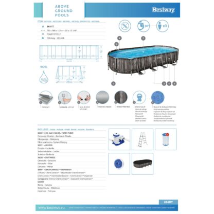 Piscina Desmontable Tubular Bestway Power Steel Oval Diseño Madera 732x366x122 cm con Depuradora Cartucho 9.463 L/H con Cobertor y Escalera - Imagen 5