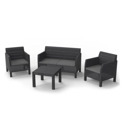 Conjunto Jardim e Terraço Toomax Matilde 4 com 1 Sofá 121x65x75 cm + 2 Poltronas 65x65x75 cm + Mesa 59x59x43 cm Efeito Rattan