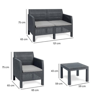 Conjunto de Jardín y Terraza Toomax Matilde 4 con 1 Sofá 121x65x75 cm +  2 Sillones 65x65x75 cm + Mesa 59x59x43 cm Efecto Ratán - Imagen 4