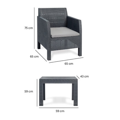 Conjunto de Jardín y Terraza Toomax Matilde 2 con 2 Sillones con Cojín 65x65x75 cm + Mesa de Centro 59x59x43 cm Efecto Ratán - Imagen 4