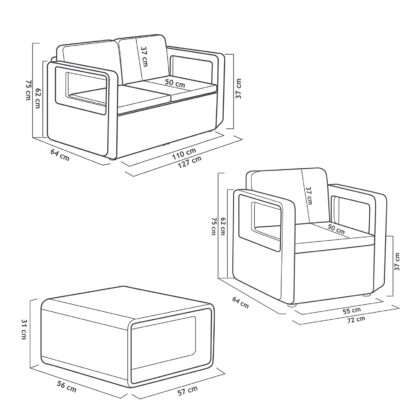 Sp Berner Venus Conjunto Jardim e Terraço em Resina 1 Sofá 127x64x73 cm + 2 Poltronas 72x64x73 cm + Mesa 57x57x31,5 cm - Image 4