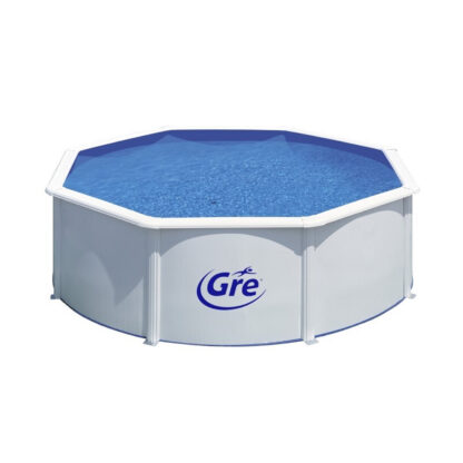 Gre Fidji Piscina Redonda de Aço 350x120 cm Escada com Plataforma e Purificador de Areia 4.000 L/h, Cor Branca