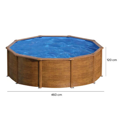 Gre Pacific Piscina Redonda de Aço Escada 460x120 cm com Plataforma e Purificador de Areia 4.000 L/h, Efeito Madeira - Image 4