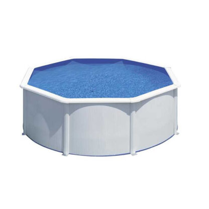 Piscina Redonda de Acero Gre Fidji 240x120 cm Escalera con Plataforma y Depuradora de Arena de 4.000 L/h, Color Blanco