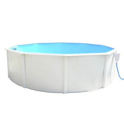 Piscina Redonda de Acero Toi Canarias 230x120 cm Escalera, Depuradora de Cartucho 2.000 L/h y Kit Verano, Blanco