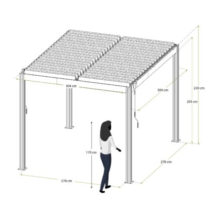 Pérgola Bioclimática Gardiun Hampshire 300x300x260 cm de 9m² Cenador para Jardín | Fabricado en Aluminio y Acero Galvanizado | Efecto Madera | Lamas Ajustables - Imagen 4