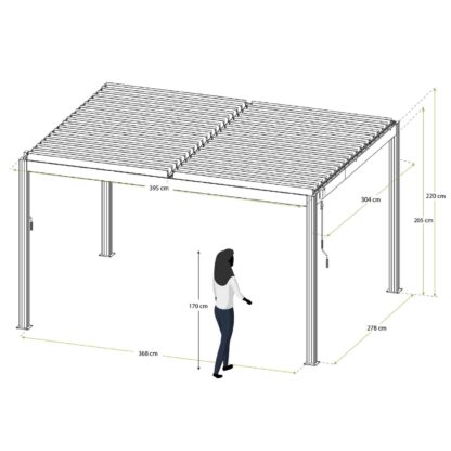 Pérgola Bioclimática Gardiun Hampshire 300x400x260 cm 12m² Cenador para Jardín | Fabricado en Aluminio y Acero Galvanizado | Efecto Madera | Lamas Ajustables - Imagen 4