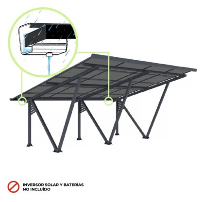 Marquesina Fotovoltaica de 2 Plazas Gardiun Pearson 715x556x366cm Cochera de Aluminio | Vierteaguas y 20 Paneles Solares de 410W - Imagen 3