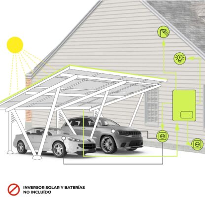 Marquesina Fotovoltaica de 2 Plazas Gardiun Pearson 715x556x366cm Cochera de Aluminio | Vierteaguas y 20 Paneles Solares de 410W - Imagen 5