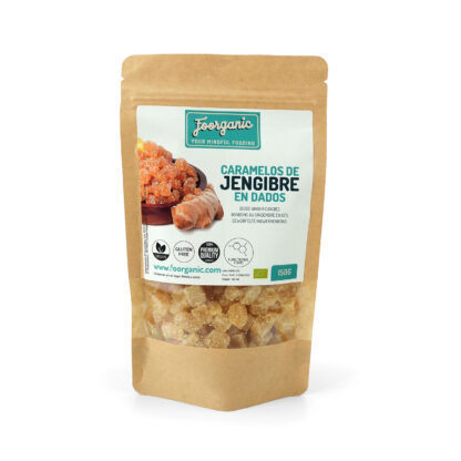 Caramelos de jengibre en dados Pack 150 g  Foorganic | Superalimento Natural Sin Aditivos | Producido en España | Vegano | sabor vibrante