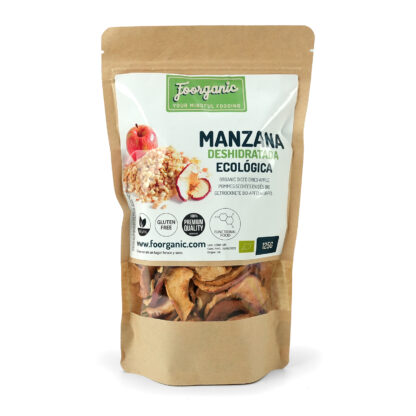 Manzana Deshidratada en Dados Ecológica Foorganic Pack  125g Snack 100% Natural Sin Aditivos | Producido en España | Vegano Fuente de Fibra y Antioxidantes