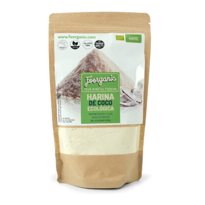 Harina de Coco Ecológica Foorganic Pack  400g Sin Gluten | Rica en Fibra y Proteínas | Ideal para Repostería Keto y Vegana | P100% Natural y Sin Aditivos