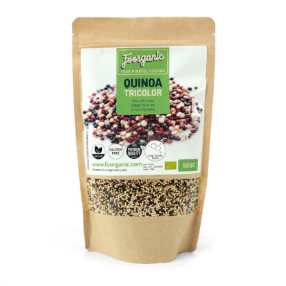 Quinoa Tricolor Ecológica Foorganic Pack  500g Superalimento Sin Gluten | Producido en España | Vegano Fuente Natural de Proteínas y Fibra | Sin aditivos