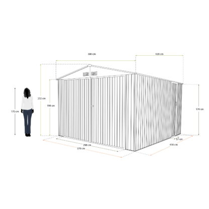 Garaje Metálico Gardiun Surrey 15,96 m2 380x420x232 cm 1 Coche | Doble Puerta Abatible, Puerta Lateral y Respideros | Efecto Madera - Imagen 4