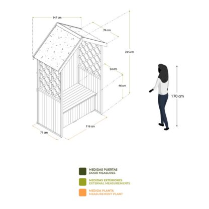 Banco Arcón de Exterior Gardiun Chloe Blanco 147x76x225 cm Marquesina Tejado con Tela Asfáltica | Protección UV | Certificado FSC-Reach - Imagen 4