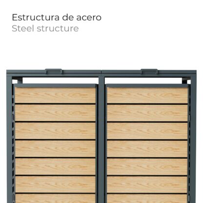 Cobertizo para Cubo de Basura Gardiun Liam 132x80x116  cm Acero Galvanizado | Ocultación Cubo Reciclaje Modular| Apertura Superior - Imagen 5