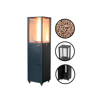 Estufa de Pellets para Exterior Kekai Capri 35,5x35,5x137 cm Potencia 17200 W y Superficie Calorífica 12,5 m2 | Encendido Rápido y Vidrio Templado | Ruedas | Calefaccióm Renovable