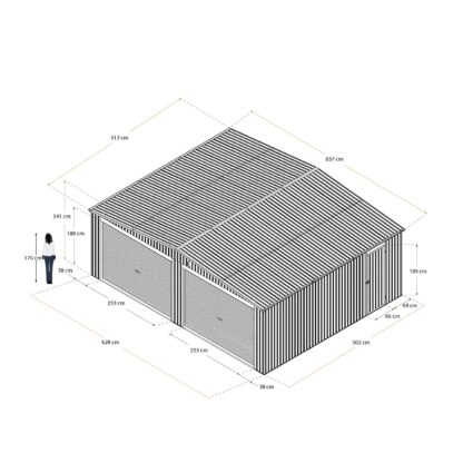 Garaje Metálico Gardiun Warwick 32,68 m2 513x637x241 cm para 2 Coches | Doble Puerta Deslizante y Puerta Lateral | Antracita - Imagen 4