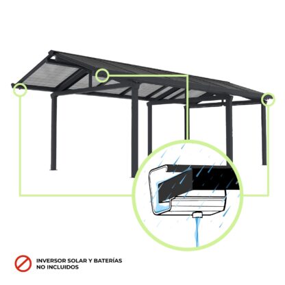 Marquesina Solar Gardiun Techno Becquerel I 340x712x277 cm Cochera | Paneles Fotovoltaicos Aluminio 30 mm | Sistema Aguas Pluviales - Imagen 3