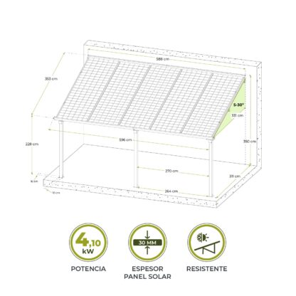 Marquesina Solar Gardiun Techno Becquerel II  331x596x350cm Cochera | Paneles Fotovoltaicos Aluminio 30mm | Sistema Aguas Pluviales - Imagen 4