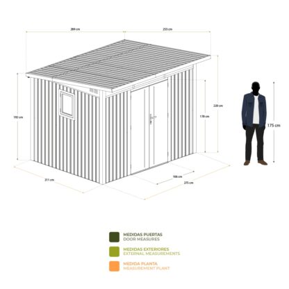 Caseta Metálica Gardiun Harz 7,29 m2 Exterior 290x251x223 cm de Acero con Ventana Lateral y Puerta Doble 106x178 cm - Imagen 4