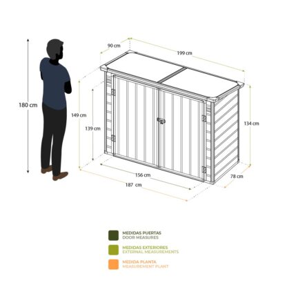 Caseta Cobertizo de Resina Gardiun Noa 7,29 m2 Exterior con Suelo y Puerta Doble de 156x139 cm Color Antracita - Imagen 4