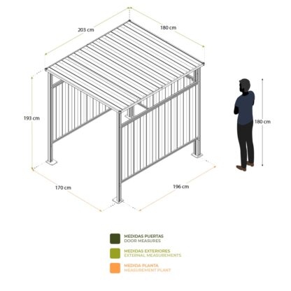 Caseta Metálica Cobertizo Gardiun Samara 3,60 m2 de Acero Galvanizado de 0.40 mm Garaje para Moto, Bicicletas o Cubos de Basura - Imagen 4