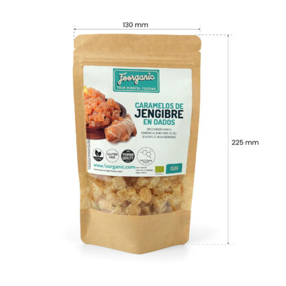 Caramelos de jengibre en dados Pack 150 g  Foorganic | Superalimento Natural Sin Aditivos | Producido en España | Vegano | sabor vibrante - Imagen 3