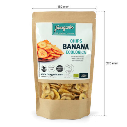 Banana Chips Ecológicos Foorganic Pack 200g | Snack Natural Sin Aditivos | Producido en España | Vegano | Fuente de Energía y Rico en Fibra - Imagen 3