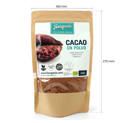 Cacao en Polvo Ecológico Foorganic Pack  250g | Superalimento Natural Sin Aditivos | Producido en España | Vegano y Nutritivo | Sin azúcar - Imagen 3