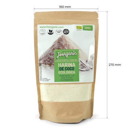 Harina de Coco Ecológica Foorganic Pack  400g Sin Gluten | Rica en Fibra y Proteínas | Ideal para Repostería Keto y Vegana | P100% Natural y Sin Aditivos - Imagen 3