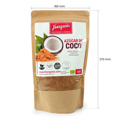 Azúcar de Coco Ecológica Foorganic Pack  400g | Endulzante Natural Sin Refinar | Producido en España | Sabor Suave y Nutritivo | Sin aditivos | Vegano - Imagen 3