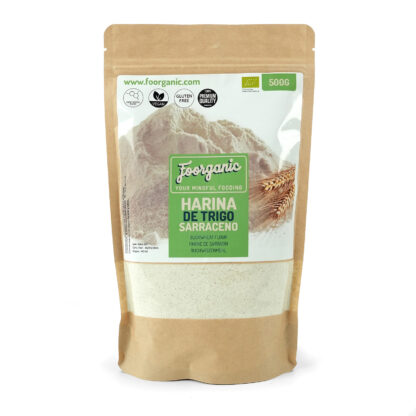 Harina de Trigo Sarraceno Ecológica Foorganic Pack  500g | Sin Gluten | Ideal para Repostería y Cocina Saludable | Producida en España