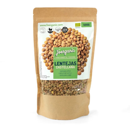 Lenteja Castellana Ecológica Foorganic Pack  500g | Fuente de Proteínas | Ideal para Guisos y Ensaladas | Producida en España | Vegana | Sin aditivos