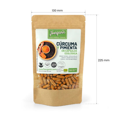 Cúrcuma + Pimienta Ecológicas en Cápsulas Foorganic Pack  150g | Suplemento Natural Sin Aditivos | Producido en España | Vegano | Antioxidante - Imagen 3