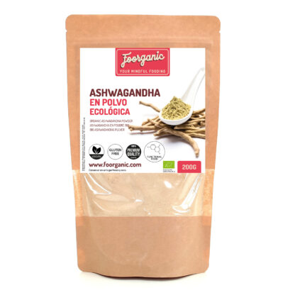 Ashwagandha Ecológica en Polvo Foorganic Pack 200g | Superalimento Adaptógeno Sin Aditivos | Vegano | Producido en España | Reduce Estrés y Mejora Energía