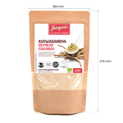 Ashwagandha Ecológica en Polvo Foorganic Pack 200g | Superalimento Adaptógeno Sin Aditivos | Vegano | Producido en España | Reduce Estrés y Mejora Energía - Imagen 3