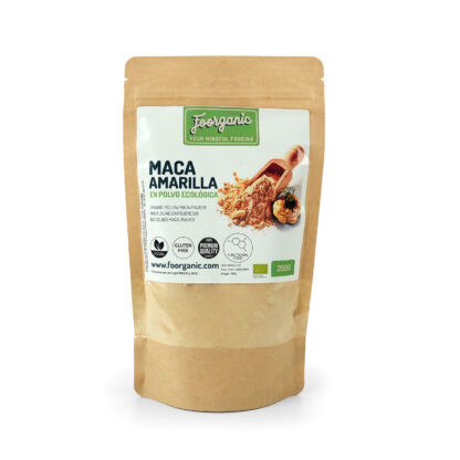 Maca Amarilla en Polvo Ecológica Foorganic Pack  200g Superalimento Natural Sin Aditivos | Originaria de Perú | Vegano Energía y Vitalidad