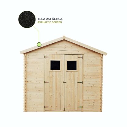 Cobertizo de Madera Natural para Jardín Gardiun Dimitri 238x238x236 cm - 6,8 m² Cubierta Asfáltica | Puerta Doble Abatible | 19 mm de Espesor Madera de Pino - Imagen 6