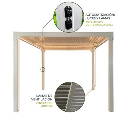 Pérgola Bioclimática Gardiun Somerset 300x300x248 cm - 9m² Cenador Aluminio Blanco | Iluminación LED y Lamas Ajustables - Imagen 3